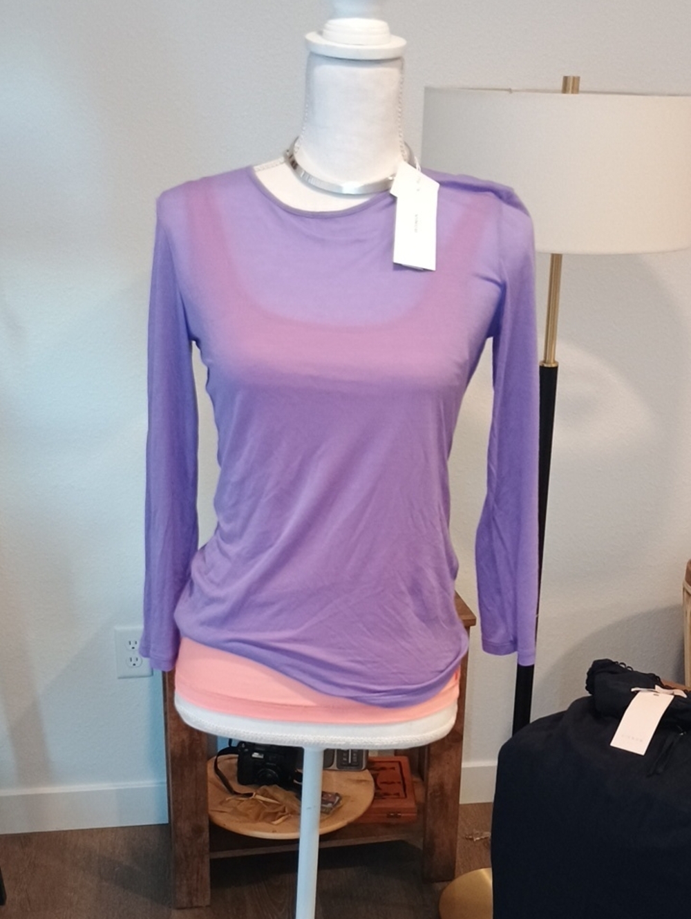 Vince Women's Lavender Long-Sleeve Lightweight Top by